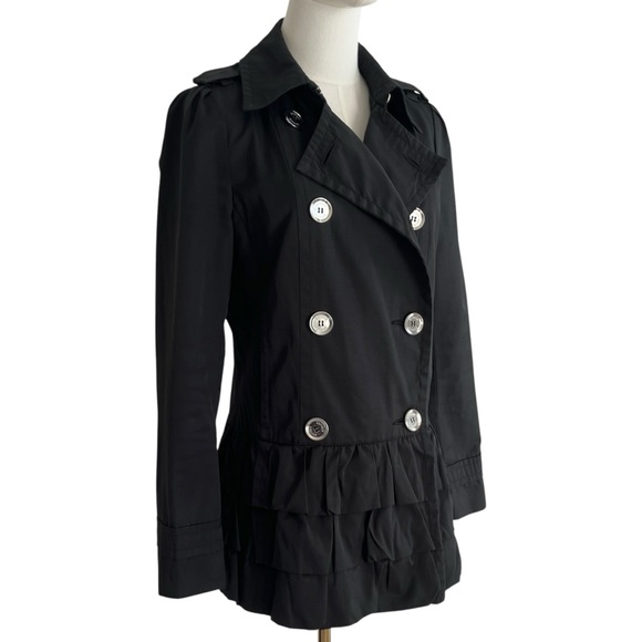 Express Ruffle Trench Coat Rain Jacket Double Breasted - Picture 13 of 13